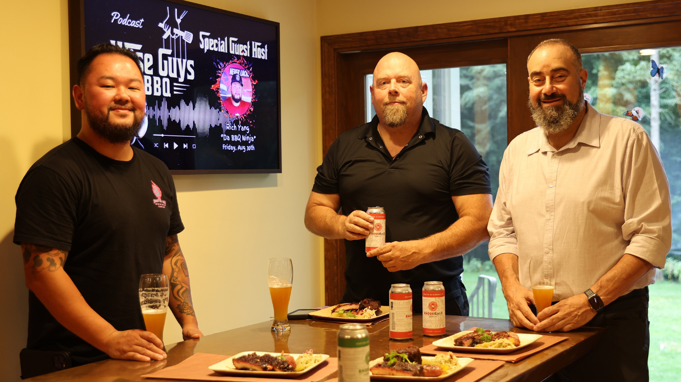 Da BBQ Ninja Cover Medium - BBQ News Rich Yang Vin Porcaro Chip Bald host for wise guys barbecue podcast