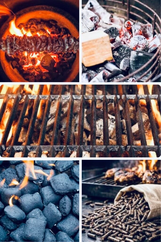 Charcoal, Wood Chunks, Wood Pellets Collage