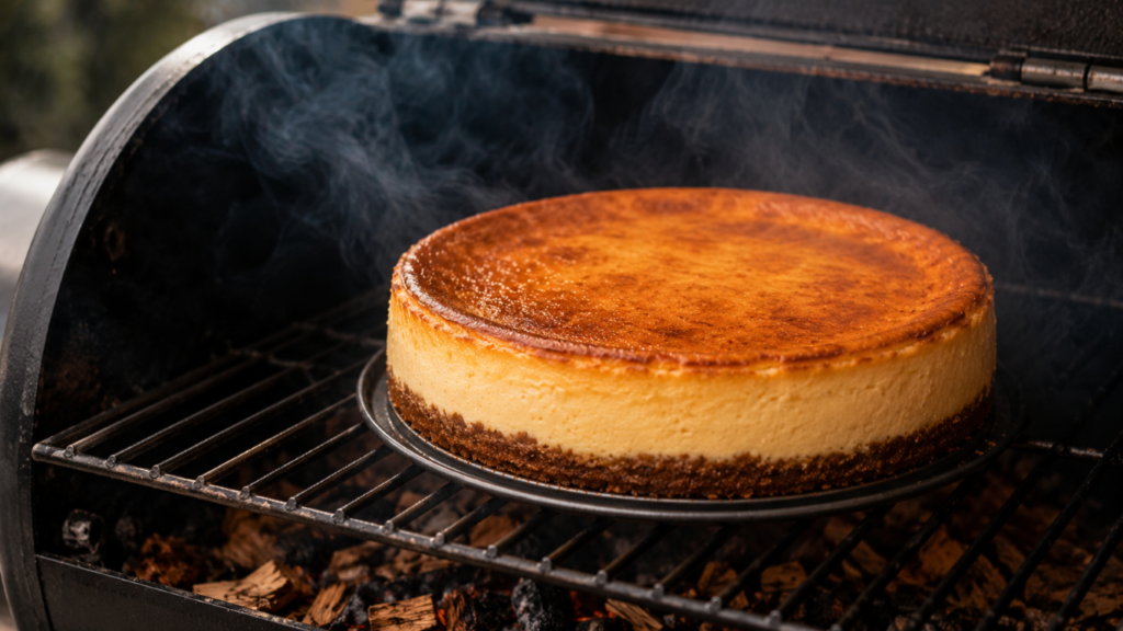 Cheese Cake Cheese Cake Finishing on a Smoker